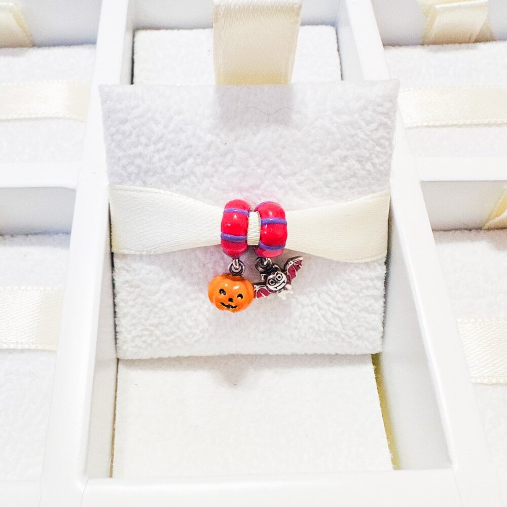 925 Sterling Silver Halloween Bat & Pumpkin Spacer Charms Fits Pandora Bracelets